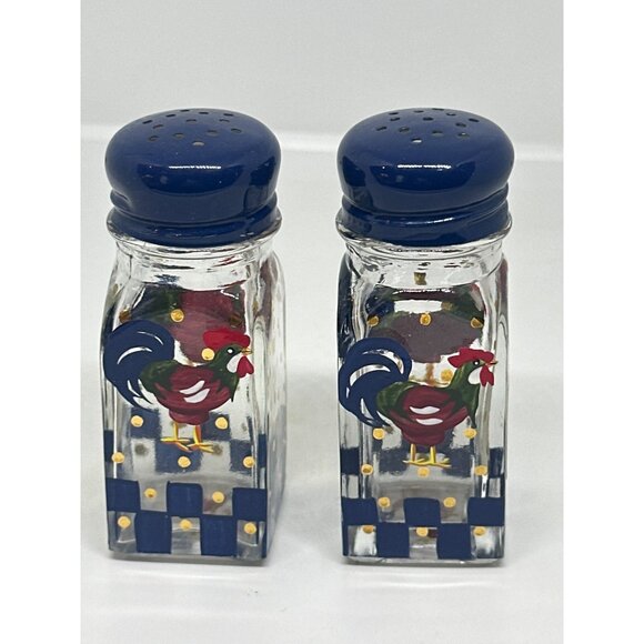 VTG Lenox Hand Painted Rooster Salt & Pepper Shakers Check Farmhouse Kitchen 4" - Picture 2 of 4